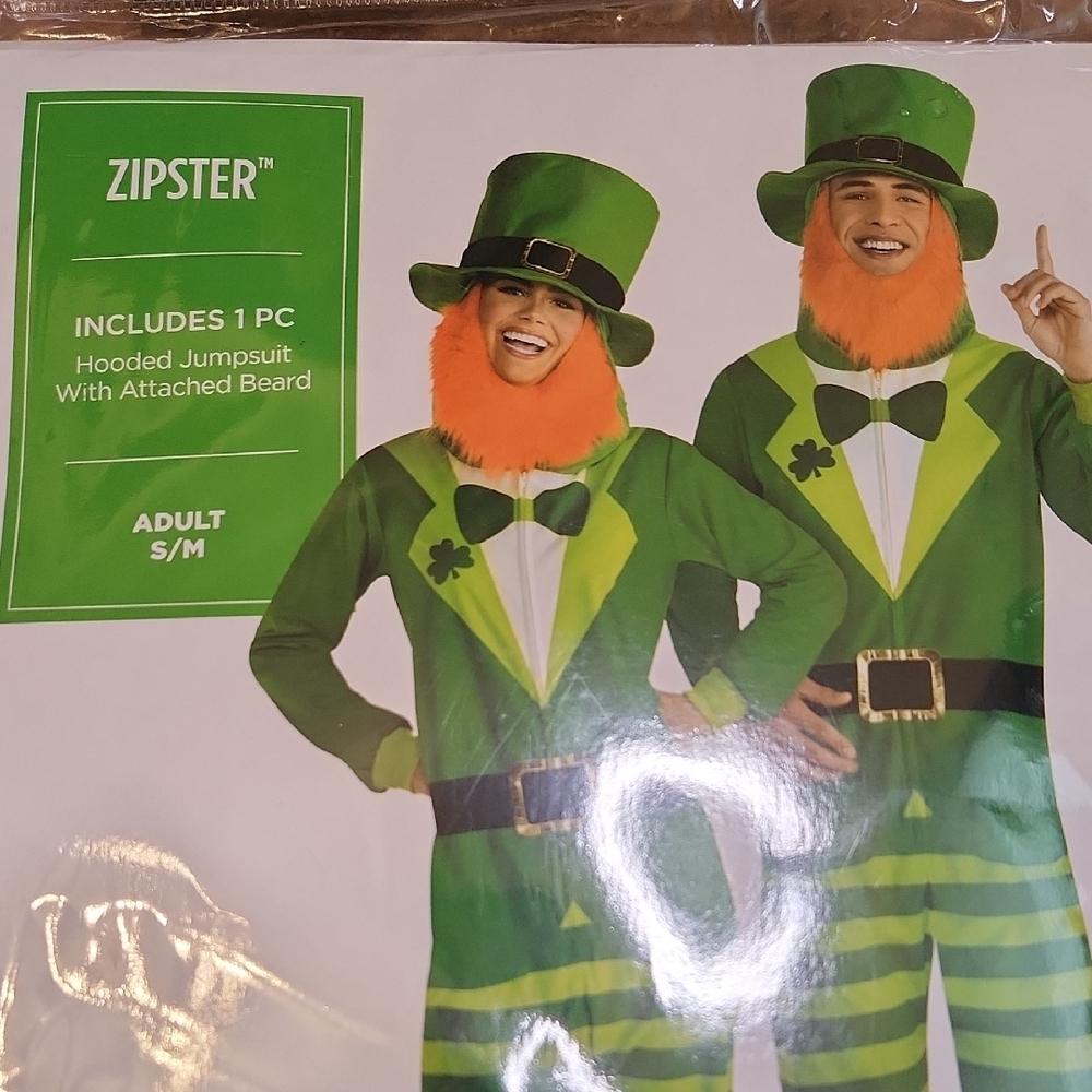 St. Patrick s Day Zipster Green Fits Small Medium Hooded Jumpsuit - Picture 2 of 7